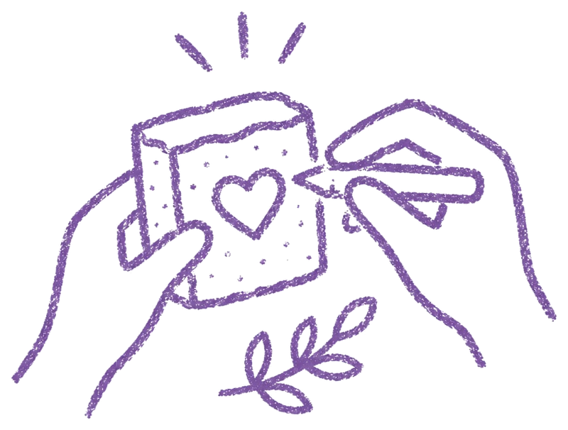 Ilustración de manos dibujando un corazón en un bloque de jabón