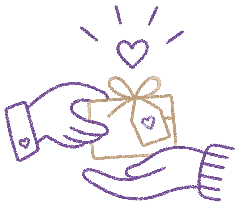 Ilustración de manos entregando una caja de regalo