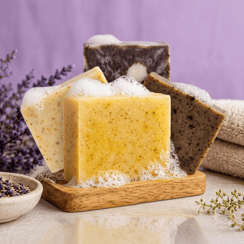 Barras de jabón artesanal de lavanda con espuma